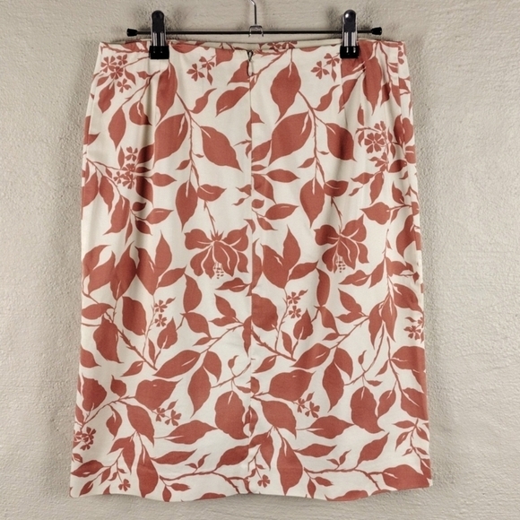 Brooks Brothers 346 Orange White Leaf Pattern Above The Knee Zipper Back Skirt - Picture 4 of 11
